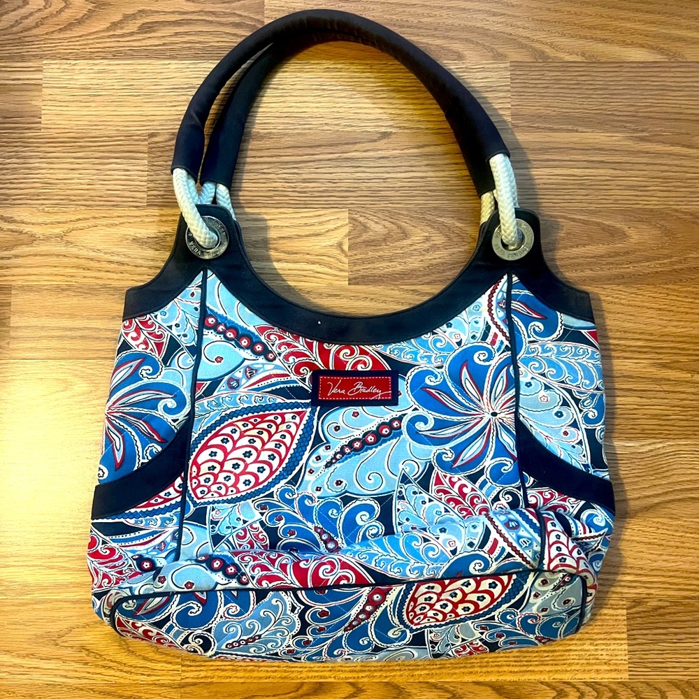 Vintage Vera Bradley Seaside Anchor Tote Red Blue Paisley Rope Handle